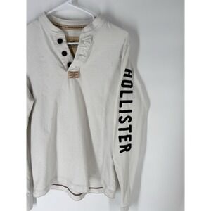 Hollister Mens Y2K Henley Spellout Sz L Logo Surf Distressed Skater Long Sleeve